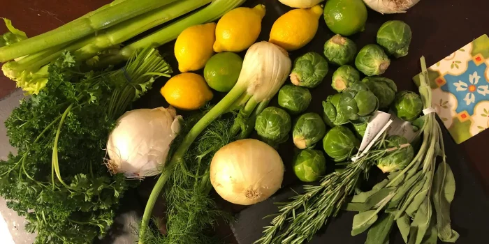 Variety of vegetables and herbs promoting sustainable kitchen habits